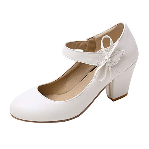 MISSUIT Damen Mary Jane Riemchen Pumps High Heels Blockabsatz Rockabilly Chunky Heels Pumps mit Klettverschluss und...