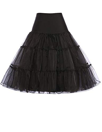 GRACE KARIN Petticoat Unterrock schwarz Underskirt 50er Rockabilly Knielang Petticoat 0X CL8922-1