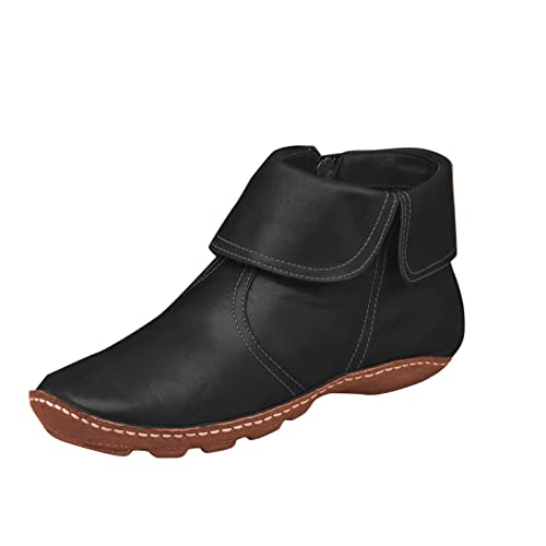 Dasongff Schlupfstiefel Damen Vintage Rund Toe Ankle Boots Seitlicher Reißverschluss Knöchelstiefel Lässige Kurze...