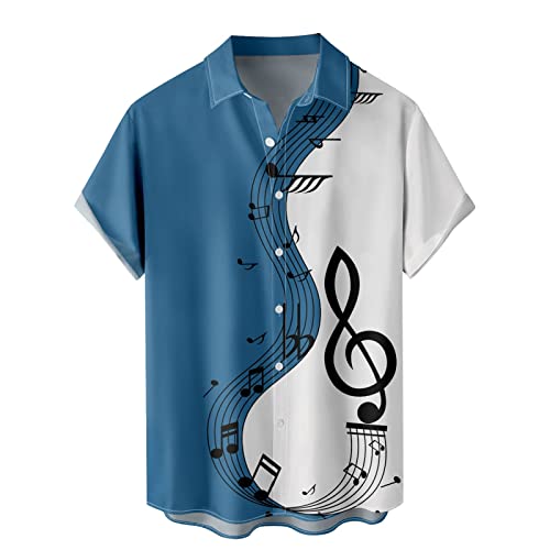 Herren 50er Jahre männlich Kleidung Rockabilly-Art-beiläufige Baumwollbluse Fifties Bowling-Kleid Shirts(Blue,M)
