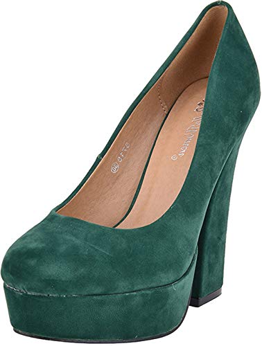 Damen Schuhe Suede Vintage Mary Jane High Heels Pumps Grün Plateau 38