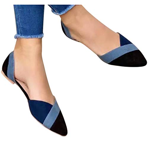 LLDG Damen Flache Schuhe Geschlossene Ballerinas Lässige Farbblock Slip-On Sandalen Flacher Mund Pointed Toe Sandals...