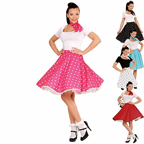 Amakando Swing Rock mit Halstuch 50er Tellerrock pink-weiß gepunktetes Rockabilly Outfit Rock'n'Roll Petticoat mit...
