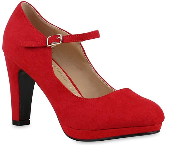 Mary Jane Schuhe rot Rockabilly Schuhe 50er Jahre Retro Vintage High Heels Riemchenschuhe Damen